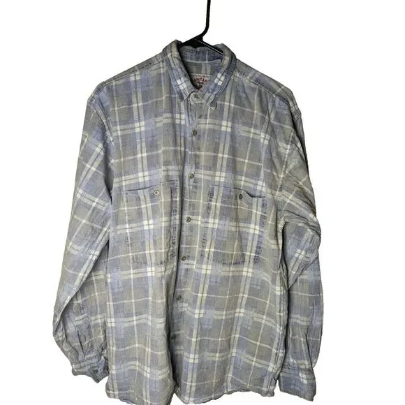 Santana Collection Mens Shirt Medium Long sleeve button Up Blue Gray Plaid VTG - Picture 1 of 4